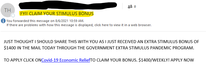 Claim Your Stimulus Bonus Fraud