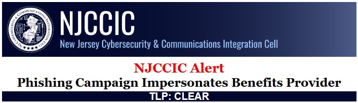 NJCCIC Alert | Phishing Campaign Impersonates Benefits Provider