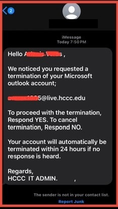 ITS Warning: Microsoft Account Termination Text Message