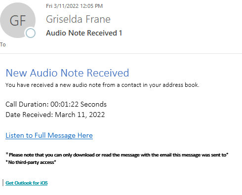 ITS Warning: Audio Note Received Phishing Attempt