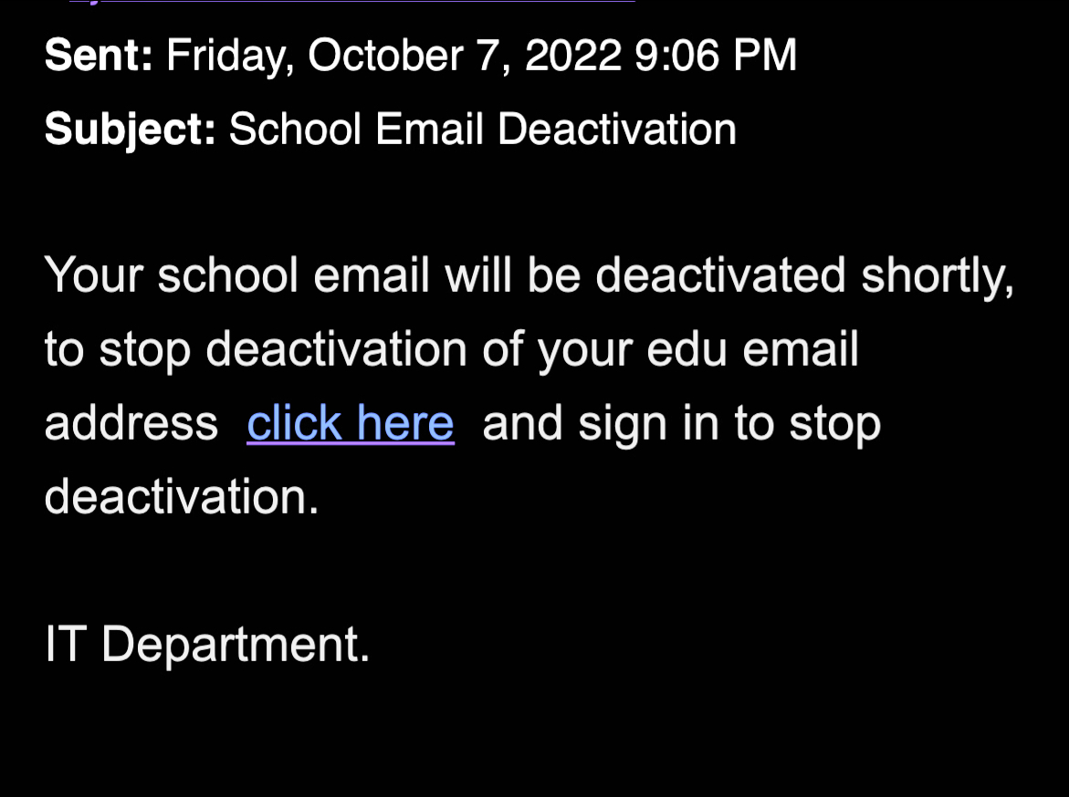 ITS Warning: School Email Deactivation phishing messages