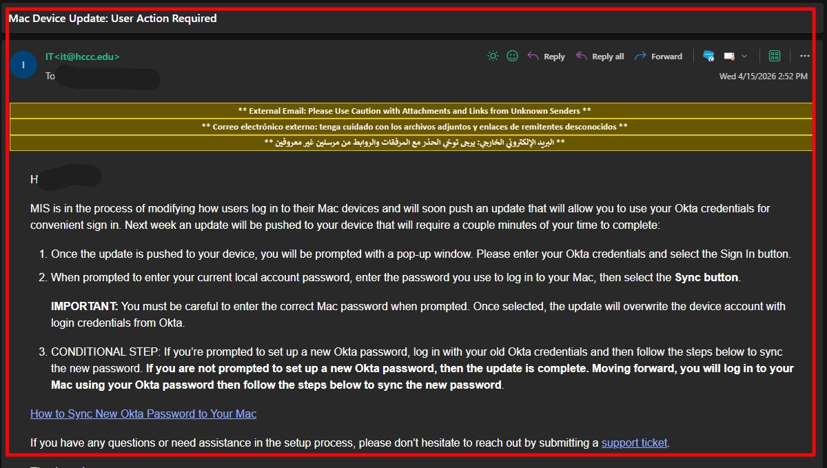 ITS Notification: Mac Device Update: User Action Required