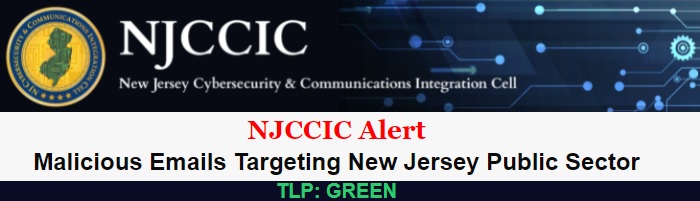 Malicious Emails Targeting New Jersey Public Sector