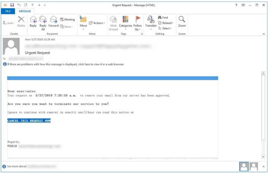 Office 365 Urgent Request Scam