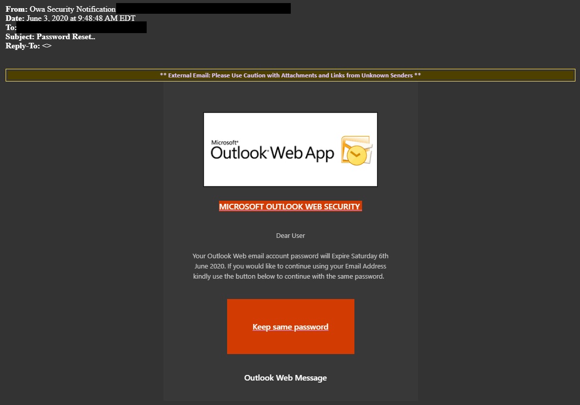 Outlook Password Reset Scam