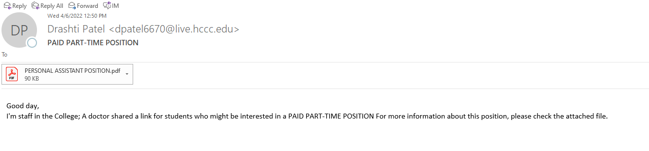 ITS Alert: PAID PART-TIME POSITION Email