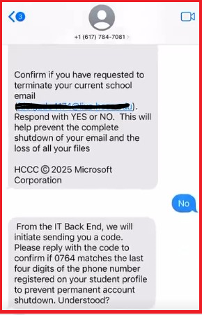 ITS Warning: Scam Text - Terminate Your School Email