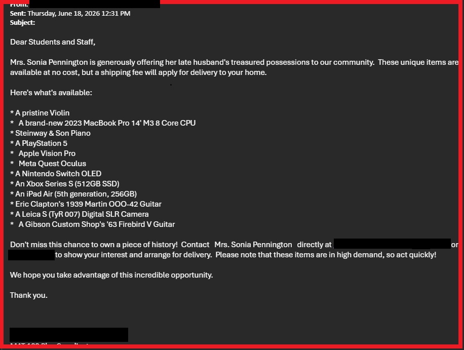 ITS Security Warning: Scam Email with No Subject from Compromised Account ITS Security Warning: Scam Email with No Subject from Compromised Account