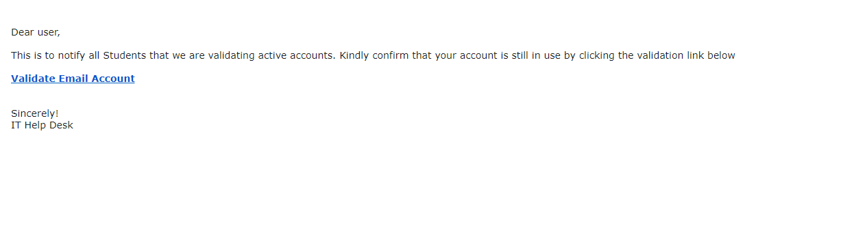 ITS Warning: ACTION REQUIRED !! Email Phishing Attempt