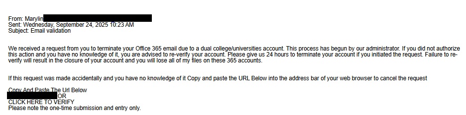 ITS Warning: Email Validation Phishing Scam