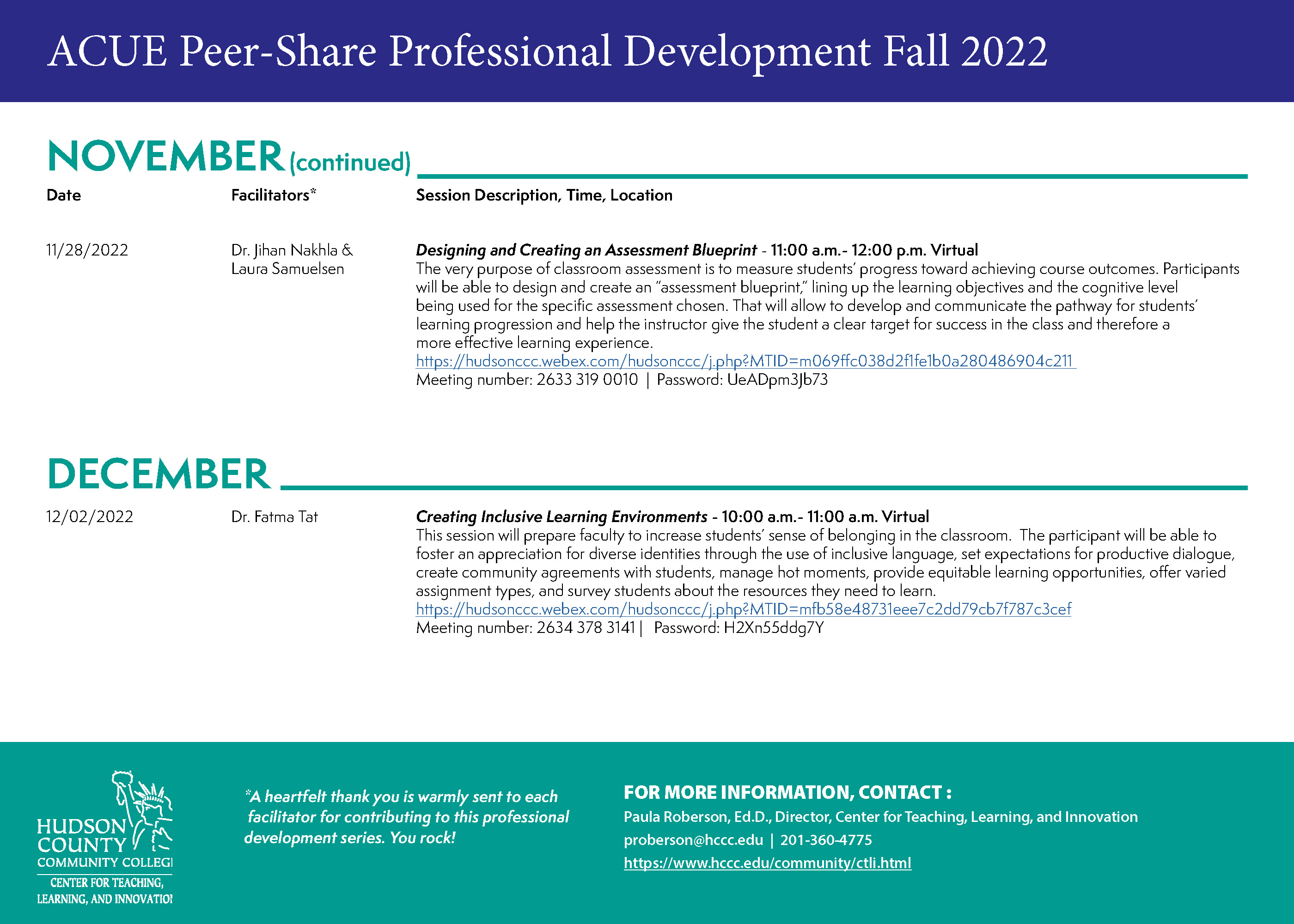 Desarrollo profesional ACUE Peer-Share Otoño 2022 - Calendario de diciembre