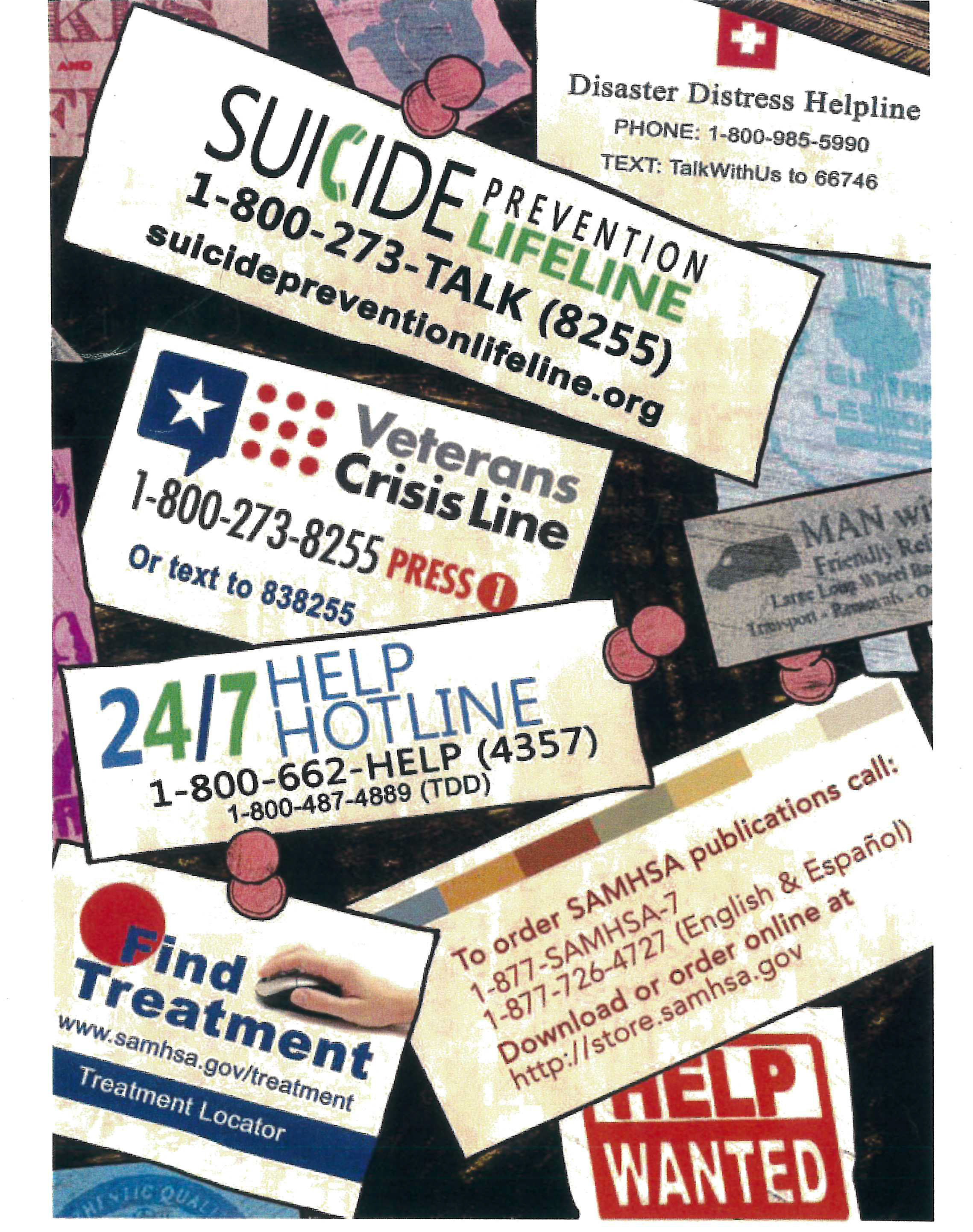 The Suicide Prevention Lifeline flyer.
