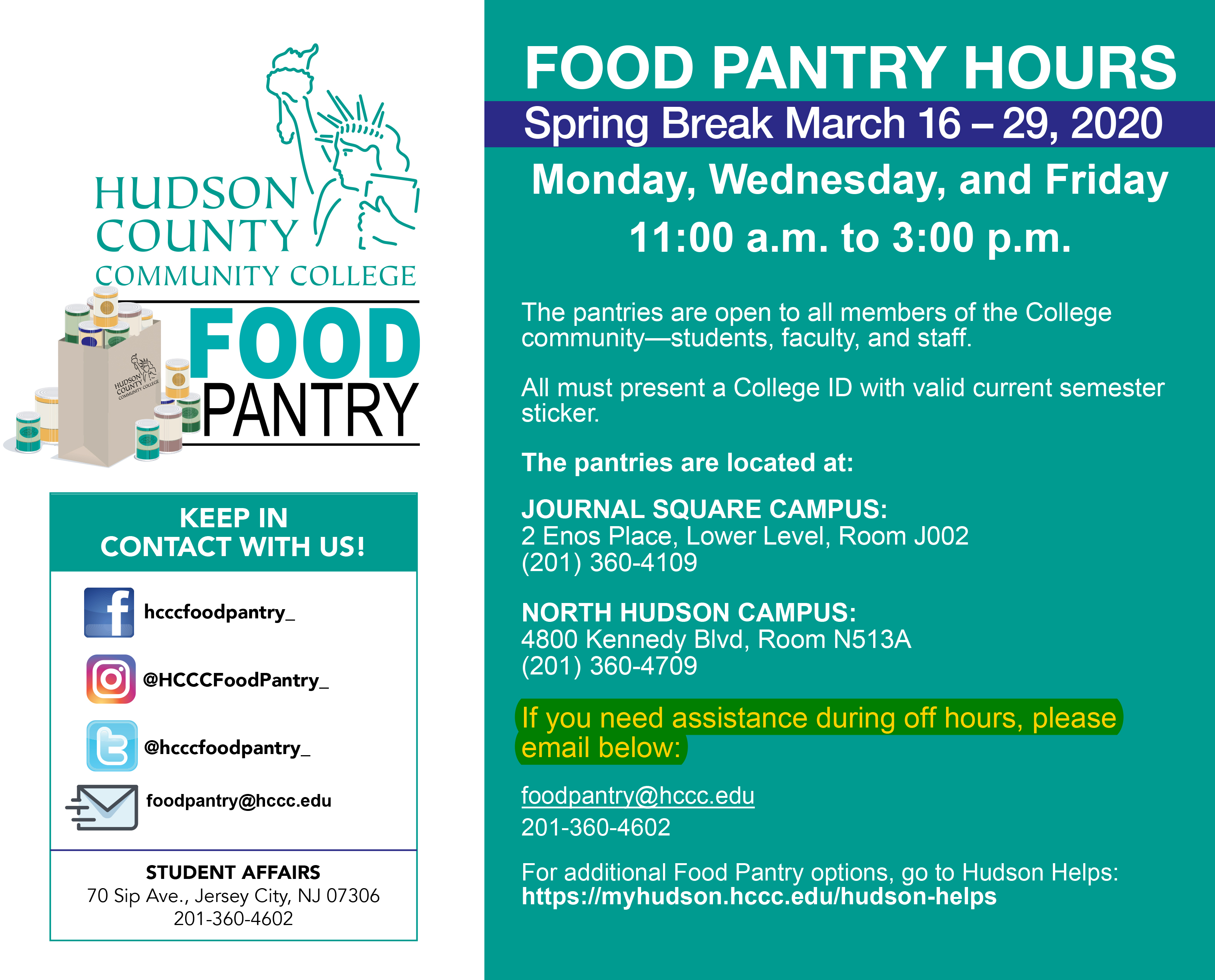 The Food Pantry Hours Flyer.