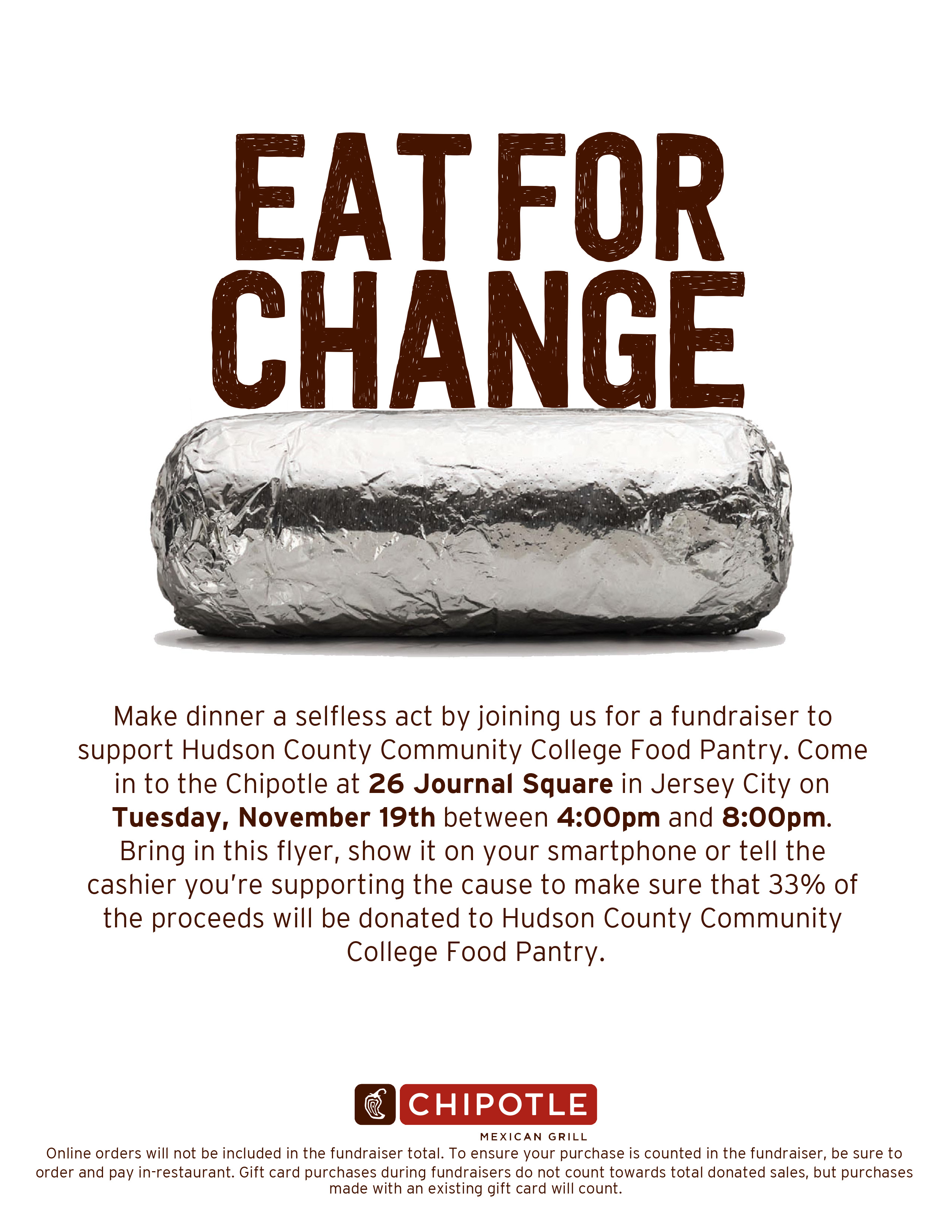 The Eat For Change Chipotle Flyer.