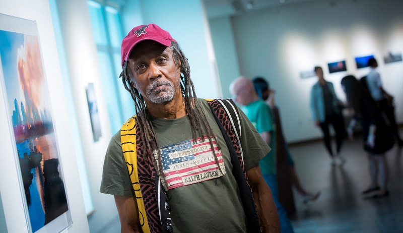 Photographer Mickey Mathis in World Trade Views exhibit