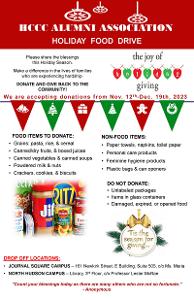 Holiday Food Drive - We are accepting donations from November 12 to December 19, 2023.