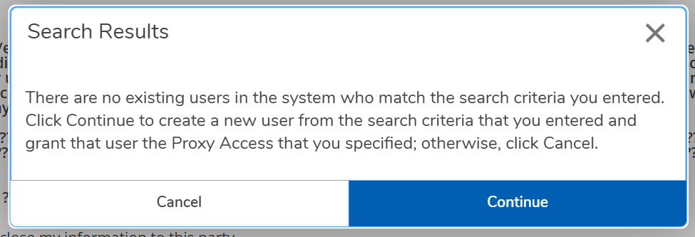 Search Results confirmation dialog Search Results confirmation dialog