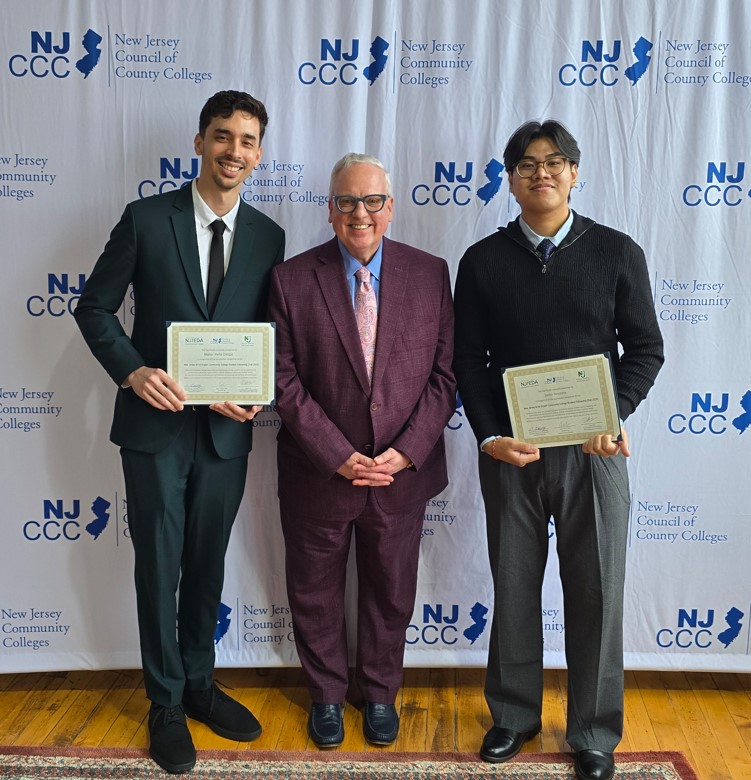 Hudson County Community College (HCCC) President Dr. Christopher Reber joined students Marlon Peña Crespo and Sachin Shrestha.
