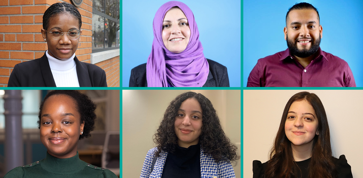 Pictured clockwise from top left: Birva Pinto, Raida Al Hattab, Michael Salinas, Montaha Osman, Sally Elwir, and Ella Mukasa.