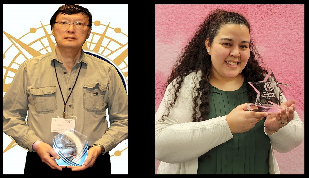 Hudson County Community College (HCCC) Professor Theodore Lai has been presented with the Phi Theta Kappa (PTK) 2022 Continued Excellence Award for Advisors; and HCCC Assistant Dean of Student Life and Leadership, Veronica Gerosimo, is the recipient of the PTK 2022 Distinguished College Administrator Award.