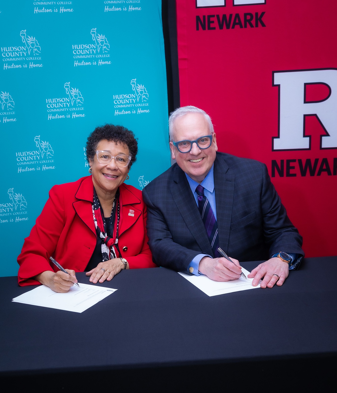 Dr. Tonya Smith-Jackson, Chancellor of Rutgers University-Newark and Dr. Christopher Reber, President of Hudson County Community College.