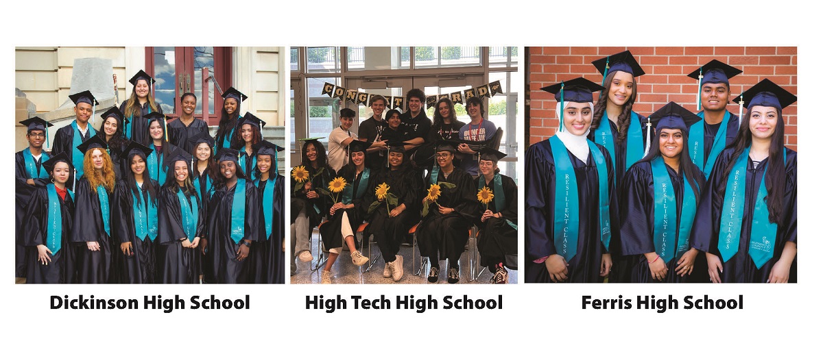 Pictured here, 2022 Early College Graduates from William L. Dickinson High School in Jersey City; Hudson County Schools of Technology-High Tech High School; and James J. Ferris High School in Jersey City.