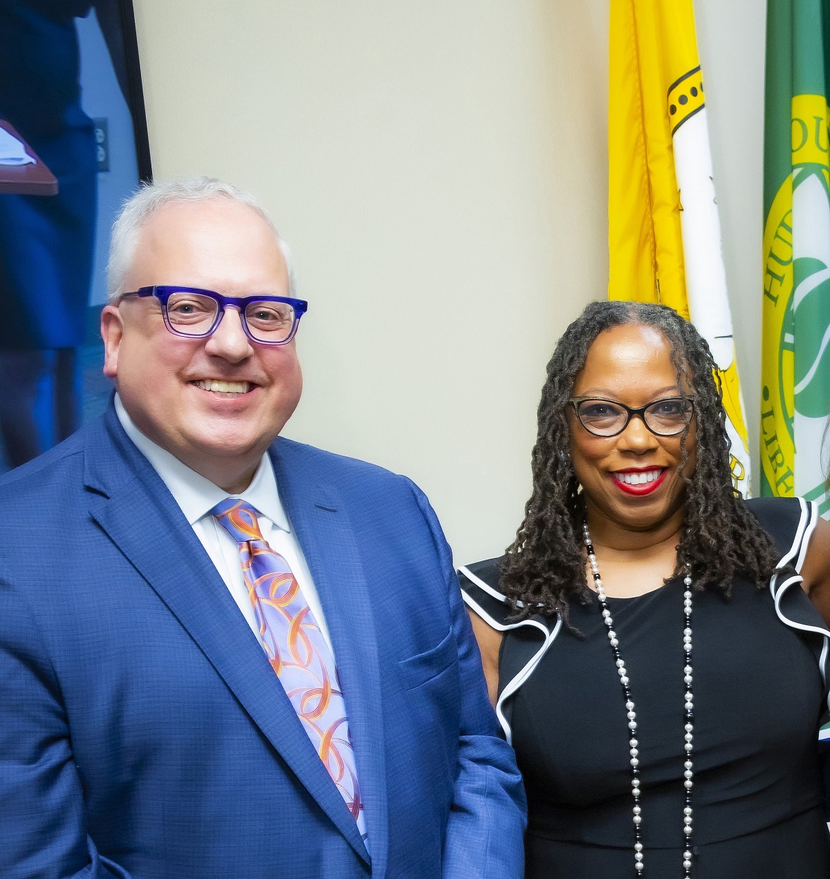 Pictured here, Hudson County Community College (HCCC) President, Dr. Christopher Reber with HCCC Director of the Center for Teaching, Learning, and Innovation, Dr. Paula Roberson at the College’s recent College Service Day.