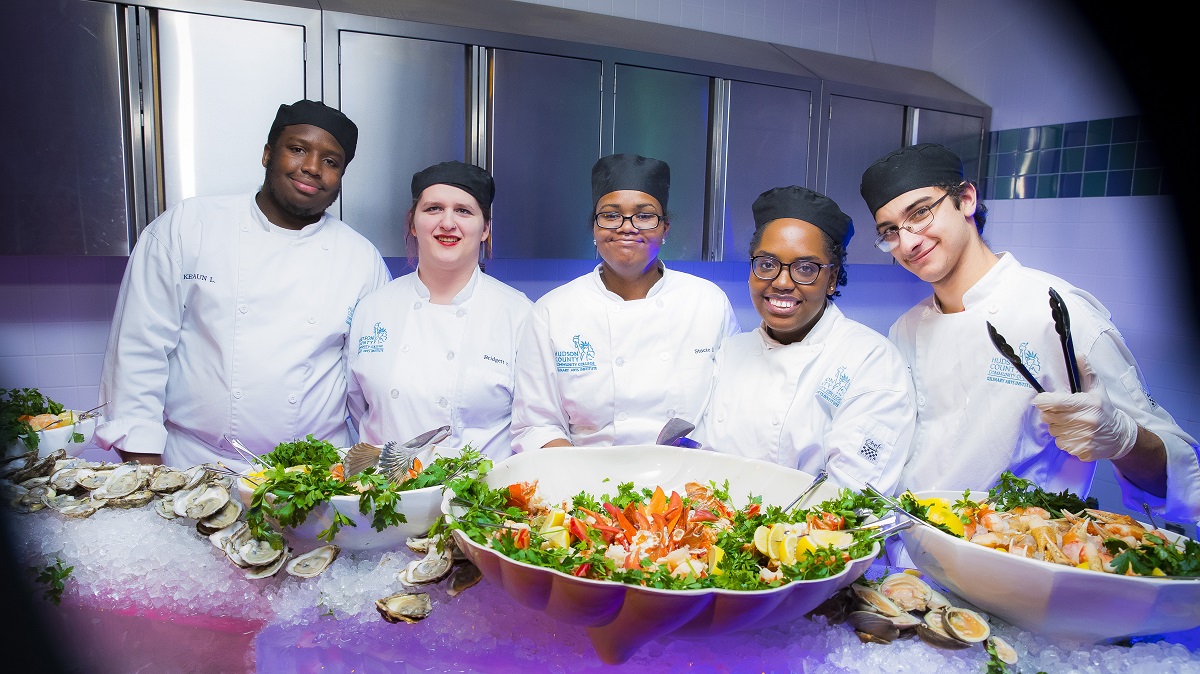 Hudson County Community College (HCCC) Culinary Arts students are ready to serve guests at the 25th Anniversary celebration of the HCCC Foundation Gala.